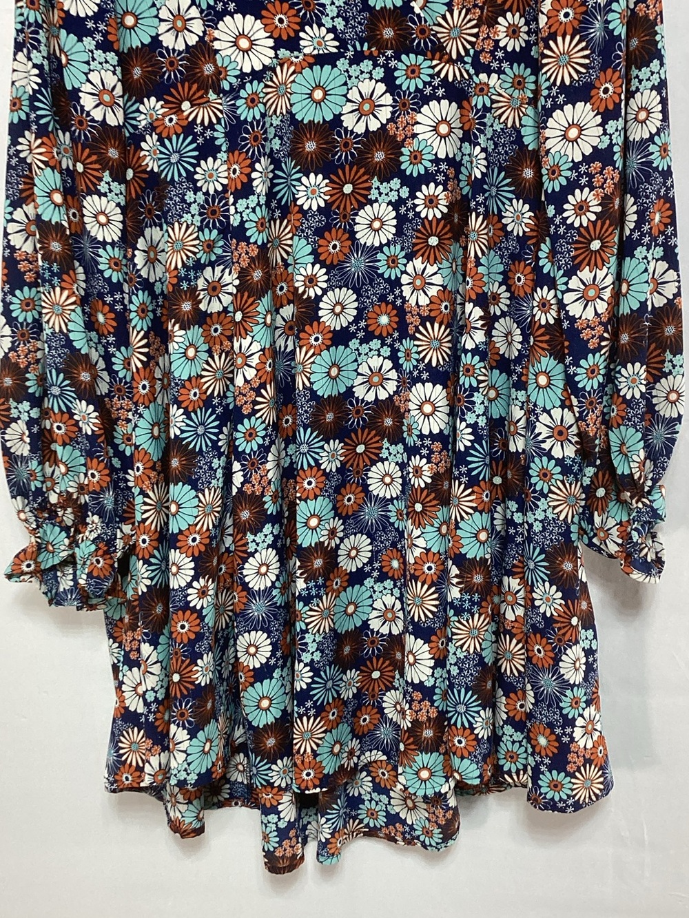 Umgee Large Floral Tiered Long-Sleeve Dress in Teal, Brown & White - Picture 3 of 11